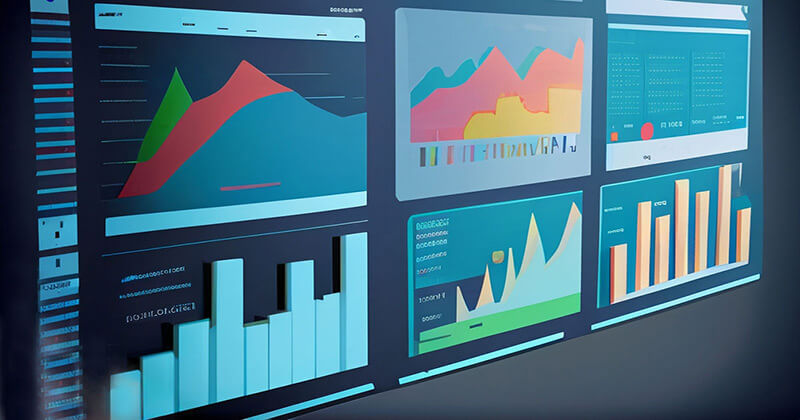 Illustration of data and analysis reporting on computer screens.