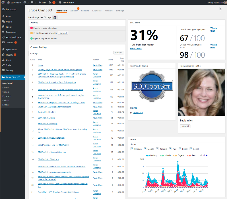 Bruce Clay SEO plugin dashboard